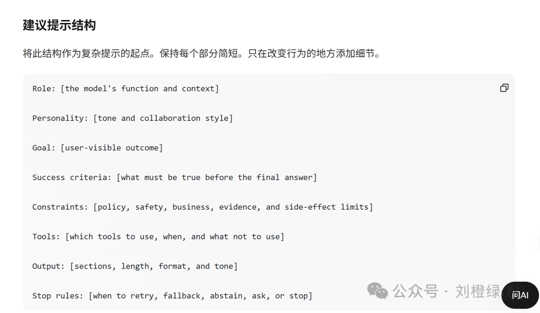 OpenAI 官方给出的建议提示词结构